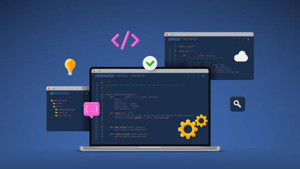 concept of computer programming or developing software or game - 系統(tǒng)軟件開發(fā) 幅插畫檔、美工圖案、卡通及圖標